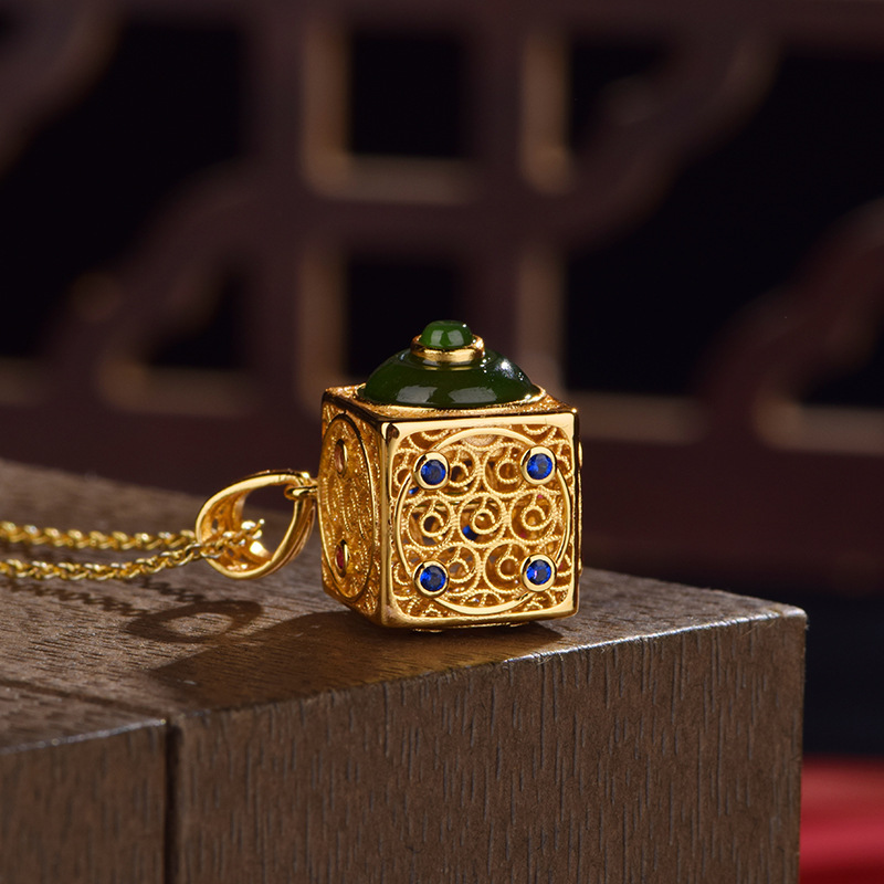 Hetian Jade "Filigree Square" Pendant (Model K4349)