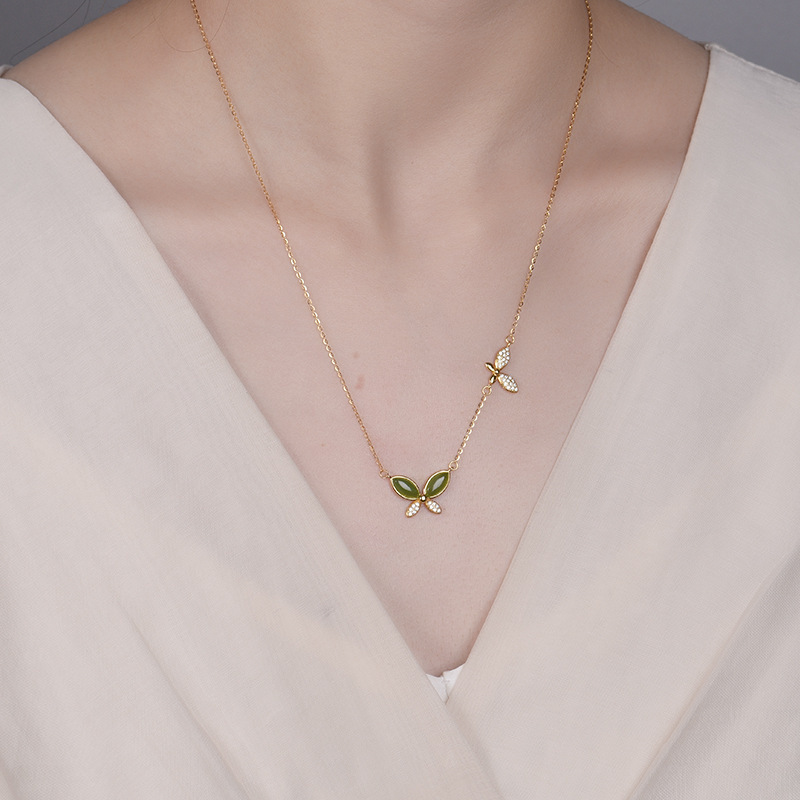 Hetian Jasper "Butterfly Whisper" Bright Gold Necklace