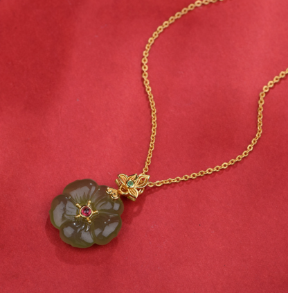 Hetian Jasper "Butterfly Whisper" Bright Gold Necklace