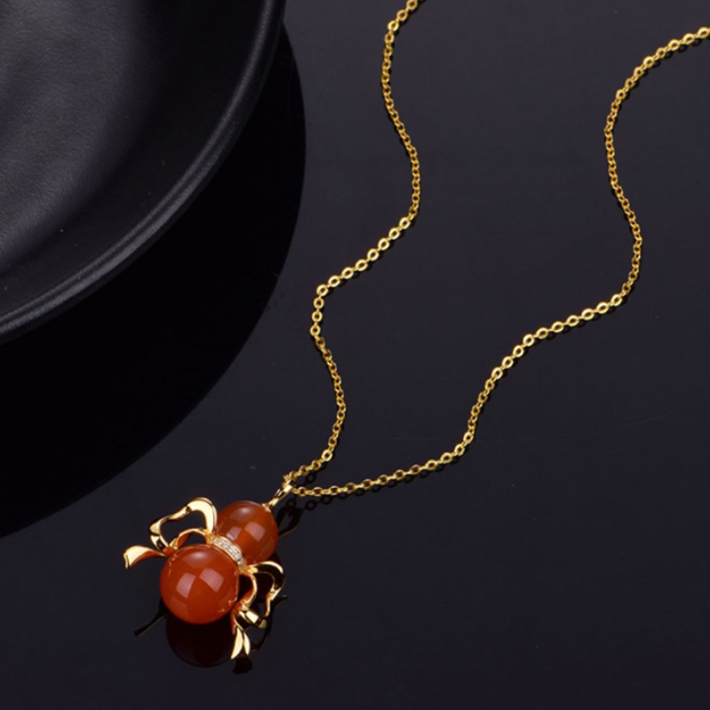 Southern Red Agate "Gourd Ruyi" Pendant (Model BY4595)