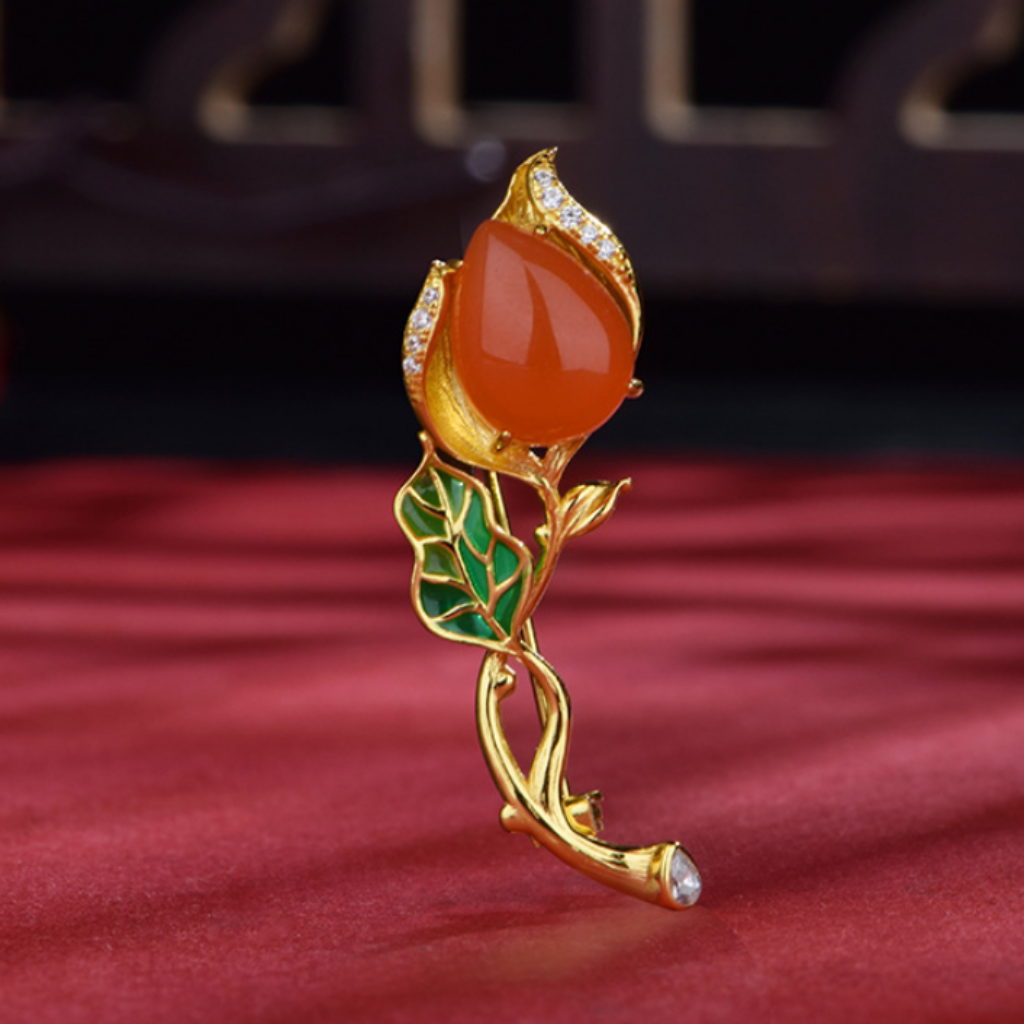 Southern Red Agate "Rose" Brooch (Model K3514)