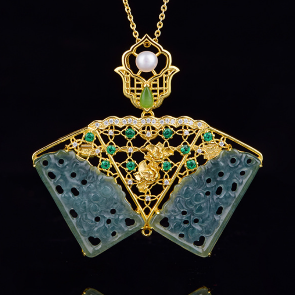 Jadeite "Fan Edge Treasure" 2-in-1 Brooch/Pendant (Model K3835)