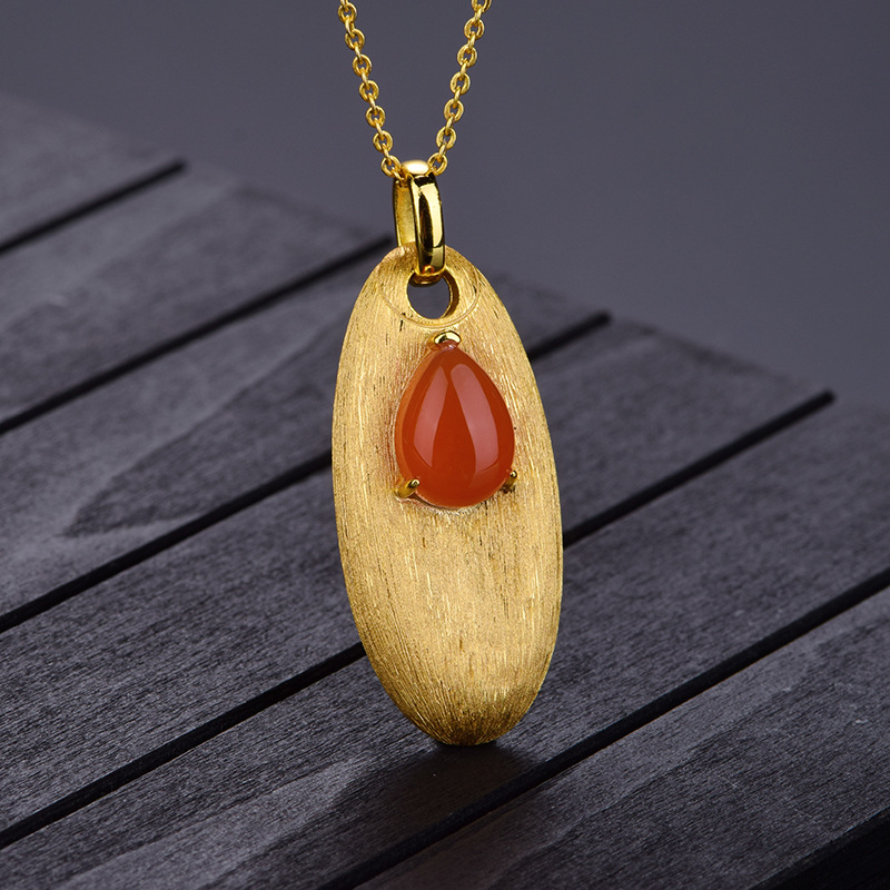 Southern Red Agate Water Drop Brushed Ear Drop
