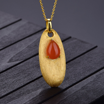 Southern Red Agate Water Drop Brushed Ear Drop