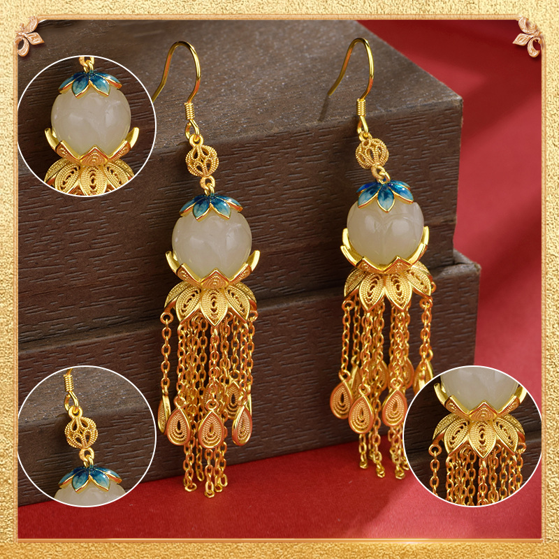 detail display of the filigree tassels earrings
