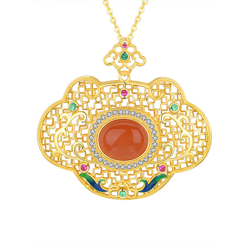 Southern Red Agate "Filigree Ruyi" Pendant (Model K1937A)