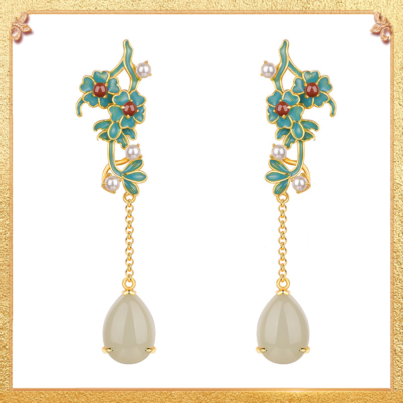 close-up shot display of the floral language earrings