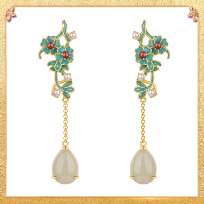 close-up shot display of the floral language earrings