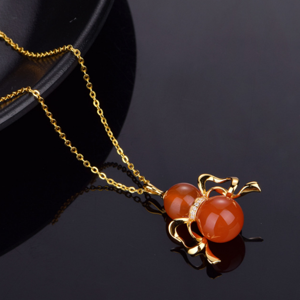 Southern Red Agate "Gourd Ruyi" Pendant (Model BY4595)