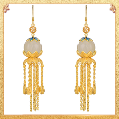 close-up shot display of the filigree tassels earrings
