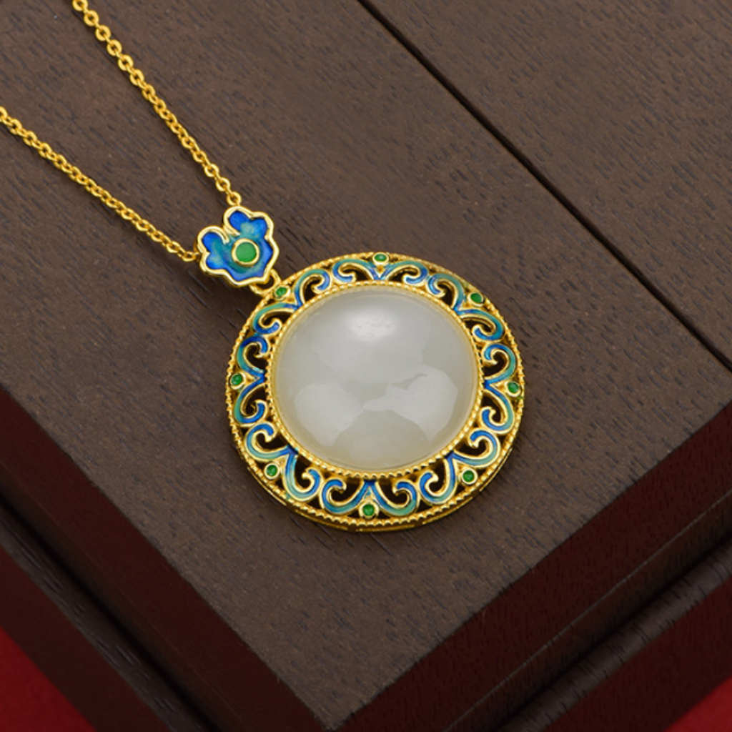 Hetian Jasper "Butterfly Whisper" Bright Gold Necklace (Model K1408)