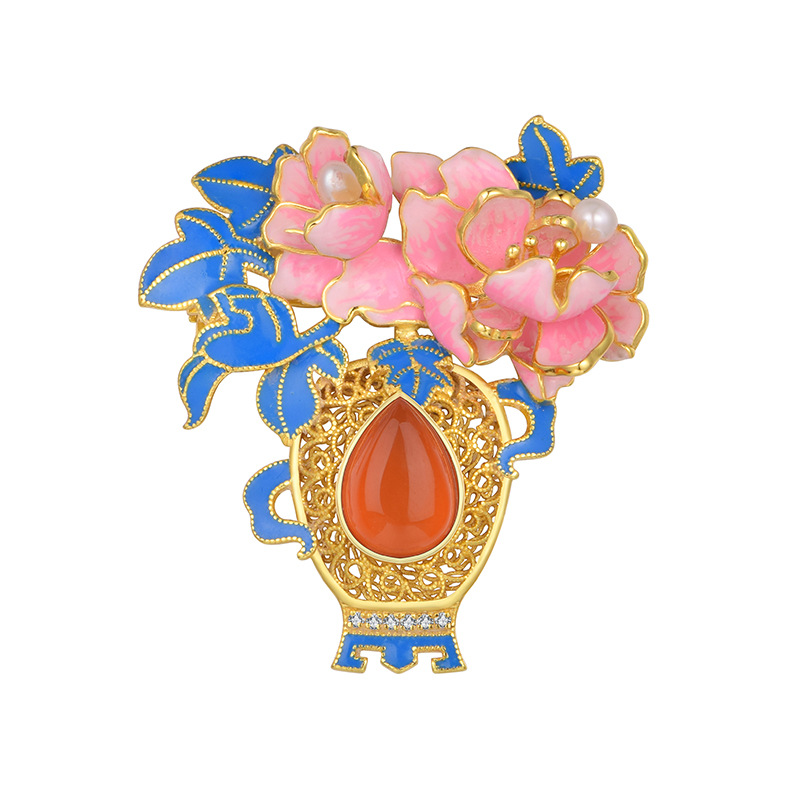 Southern Red Agate "Treasure Vase" Brooch/Pendant (Model K3485)