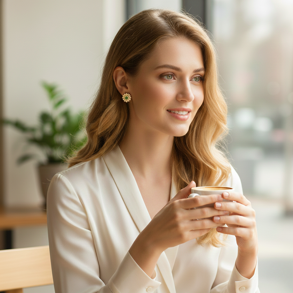 Hetian Jasper Daisy Stud Earrings