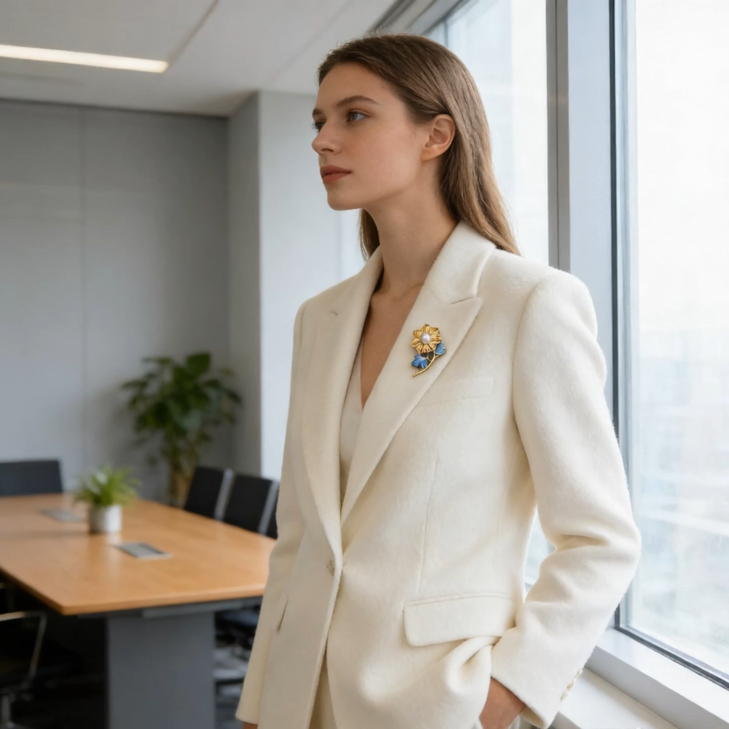 Pearl "Sunflower" Filigree Enamel Brooch (Model K3153)
