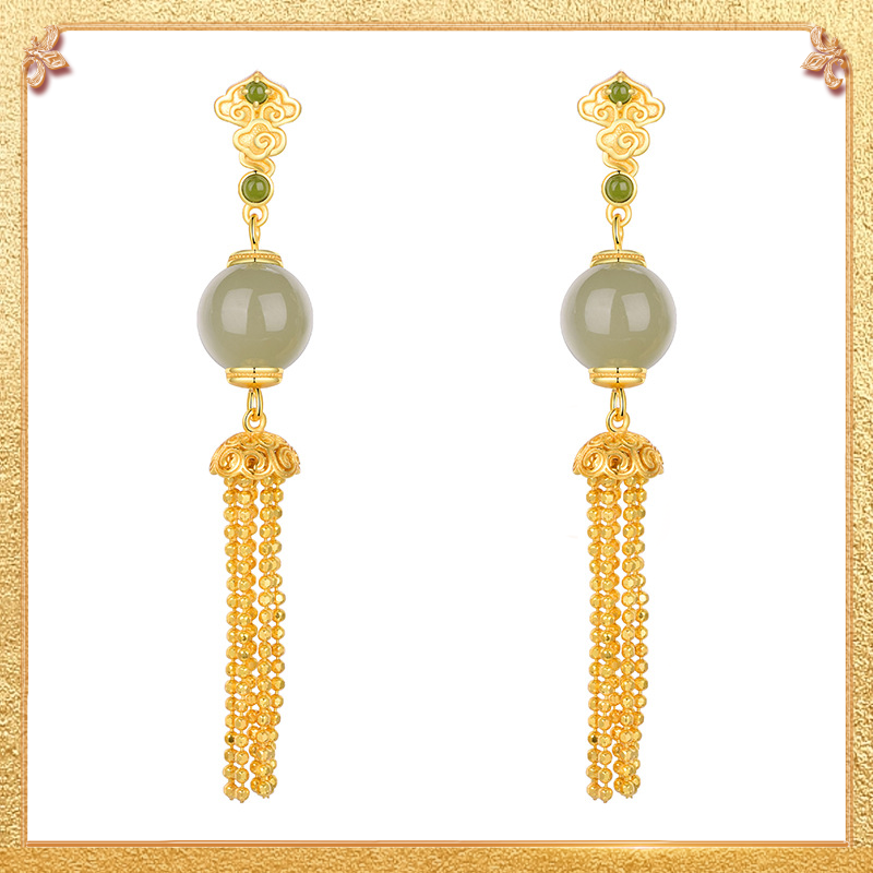 close-up shot display of the auspicious tassel earrings