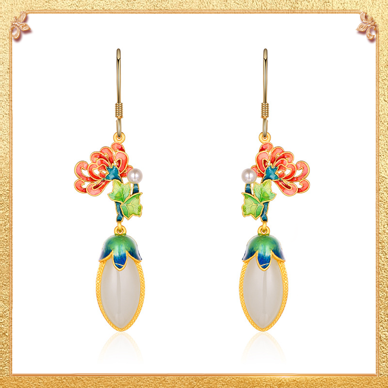 close-up shot display of the winter chrysanthemum earrings  