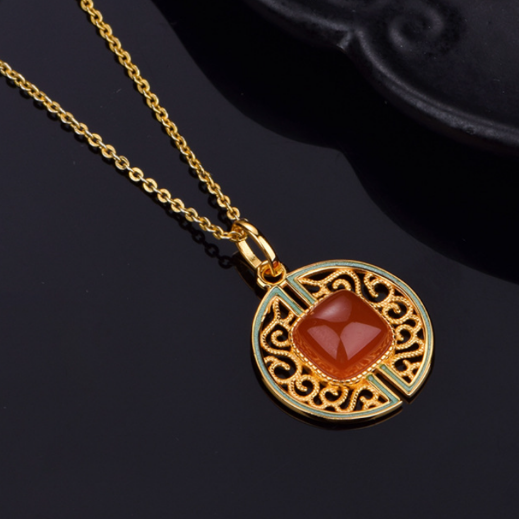 Southern Red Agate "Ruyi Filigree" Pendant 