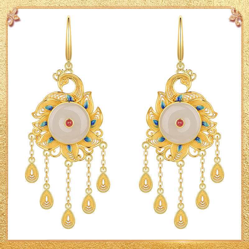 close-up shot display of the beautyful phoenix earrings