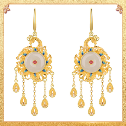 close-up shot display of the beautyful phoenix earrings