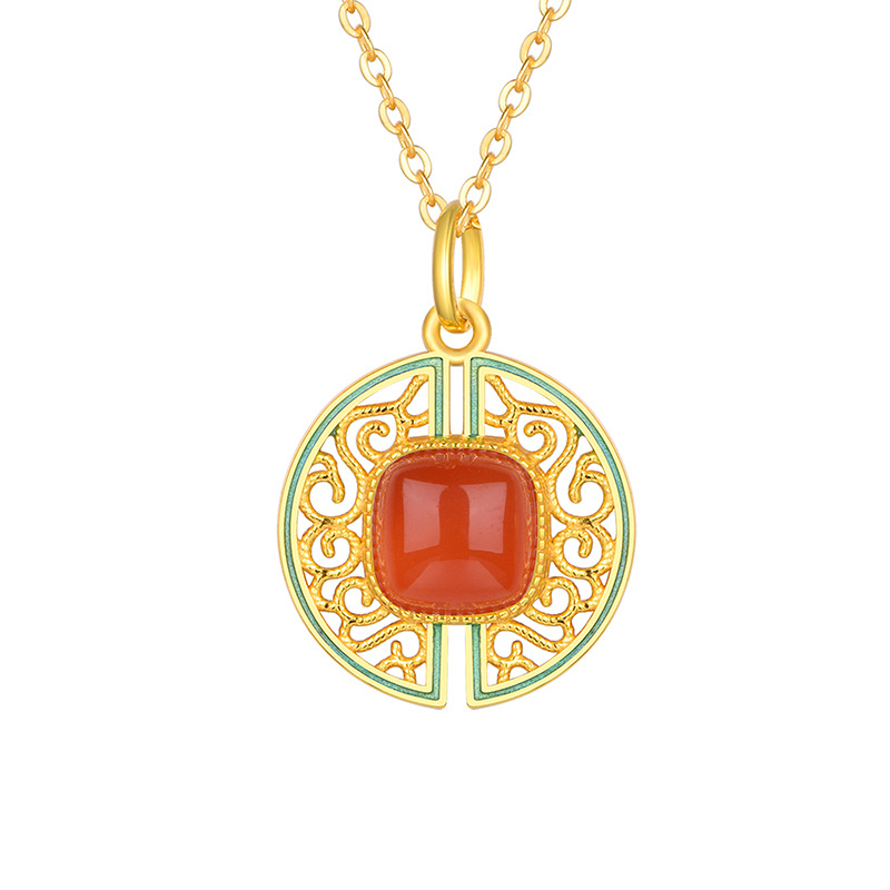 Southern Red Agate "Ruyi Filigree" Pendant 