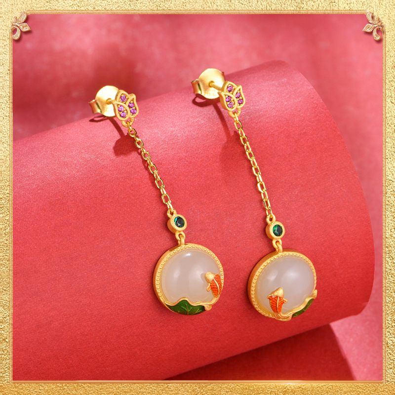 the second display of the carps playing with lotus flowers Earrings