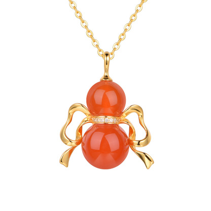 Southern Red Agate "Gourd Ruyi" Pendant (Model BY4595)