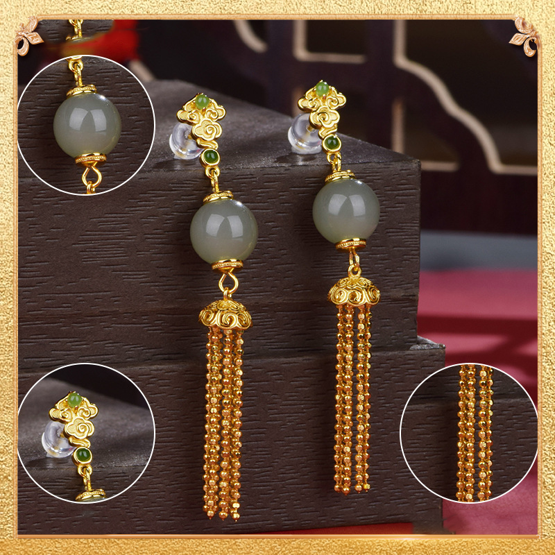 detail display of the auspicious tassel earrings