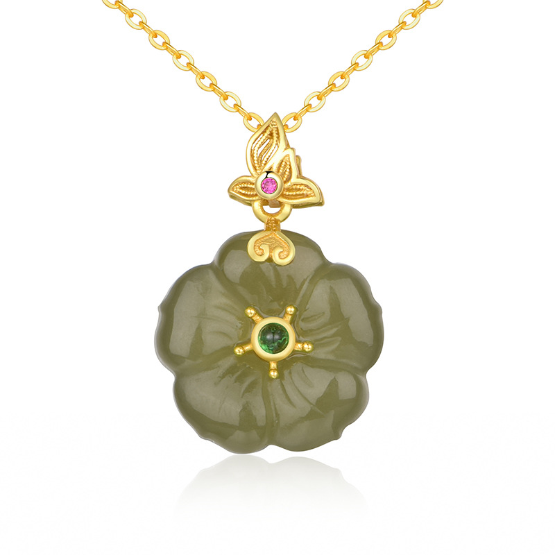 Hetian Jasper "Butterfly Whisper" Bright Gold Necklace