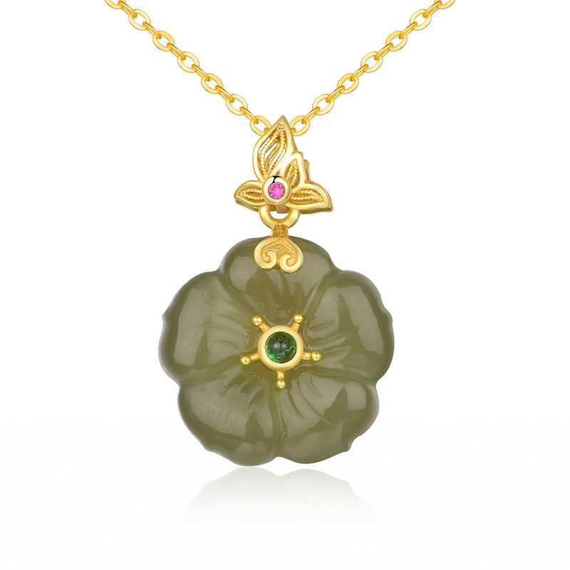 Hetian Jasper "Butterfly Whisper" Bright Gold Necklace