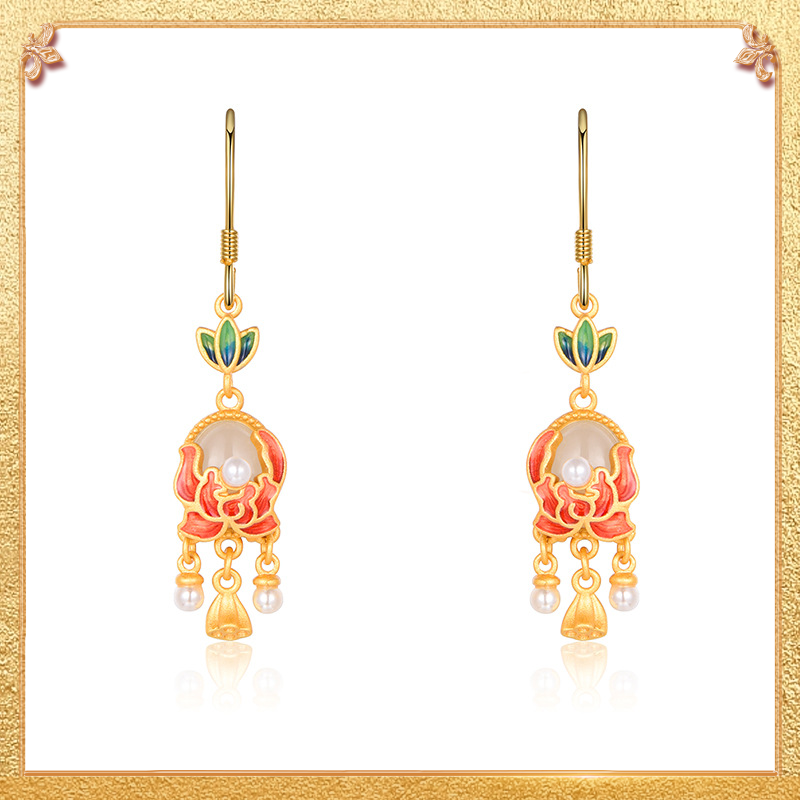 close-up shot display of the heaven-made lotus earrings