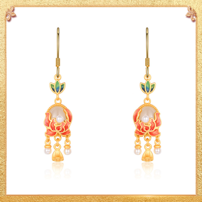 close-up shot display of the heaven-made lotus earrings