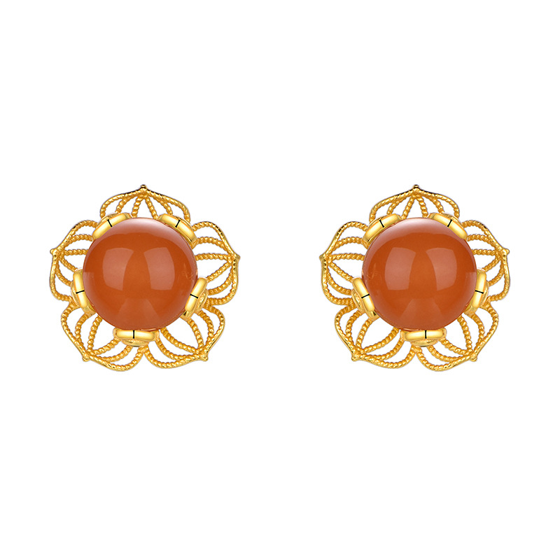 Southern Red Agate "Wealthy Lotus" Earrings 