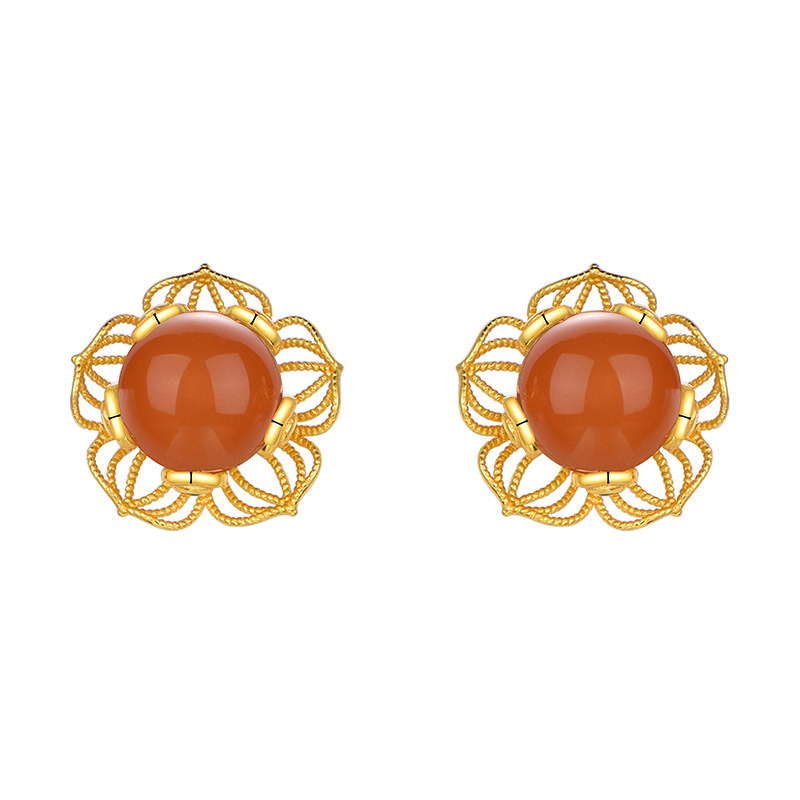 Southern Red Agate "Wealthy Lotus" Earrings 