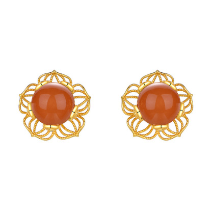 Southern Red Agate "Wealthy Lotus" Earrings 