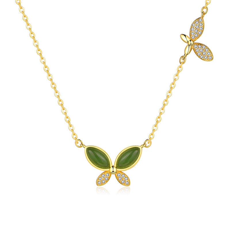 Hetian Jasper "Butterfly Whisper" Bright Gold Necklace