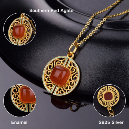 Southern Red Agate "Ruyi Filigree" Pendant 