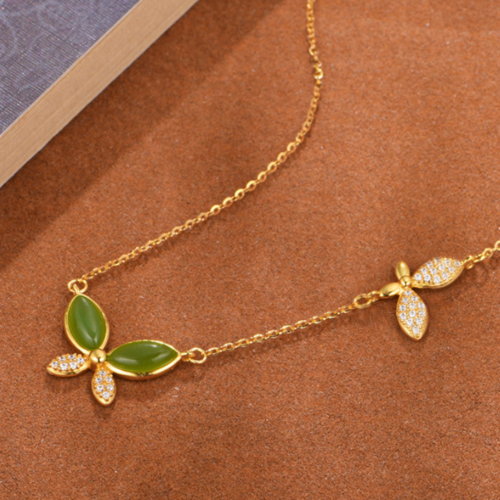 Hetian Jasper "Butterfly Whisper" Bright Gold Necklace