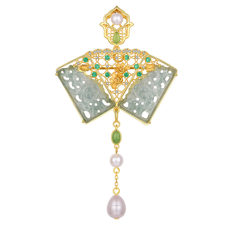 Jadeite "Fan Edge Treasure" 2-in-1 Brooch/Pendant (Model K3835)