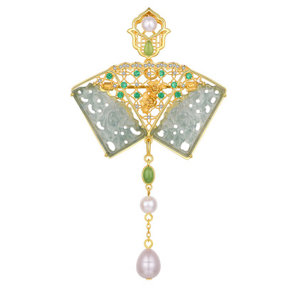 Jadeite "Fan Edge Treasure" 2-in-1 Brooch/Pendant (Model K3835)