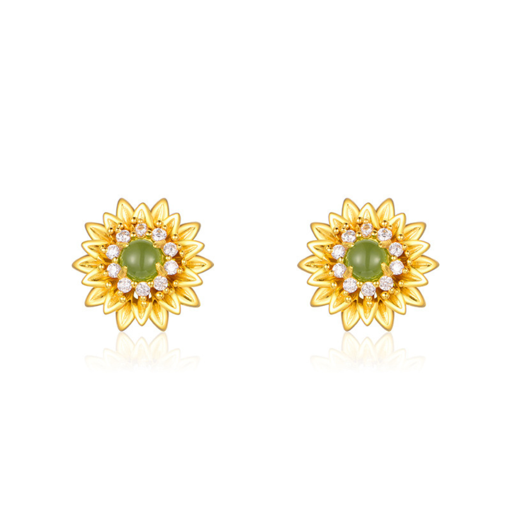 Hetian Jasper Daisy Stud Earrings