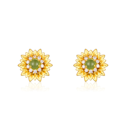 Hetian Jasper Daisy Stud Earrings