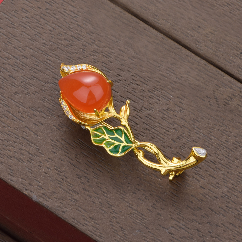 Southern Red Agate "Rose" Brooch (Model K3514)
