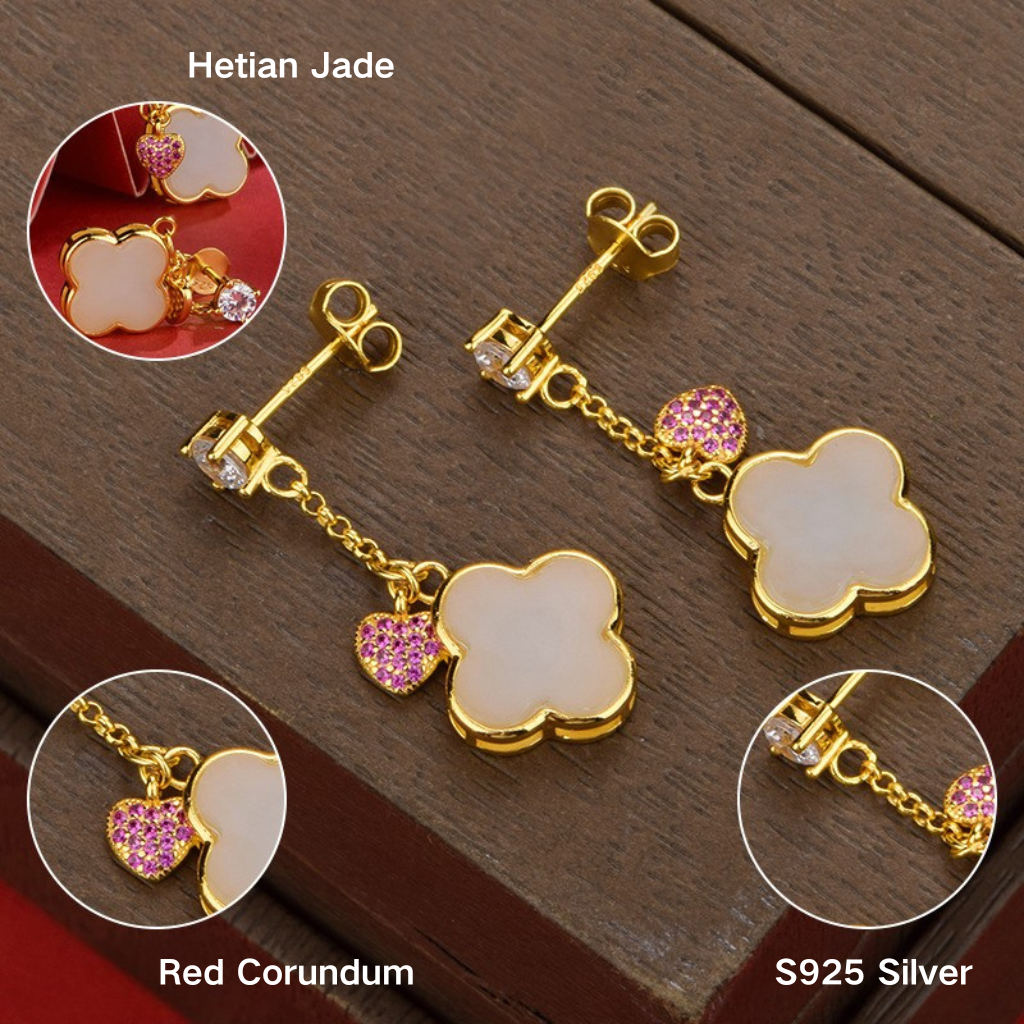 Hetian Jade "Lucky Clover" Earrings (Model K1471)