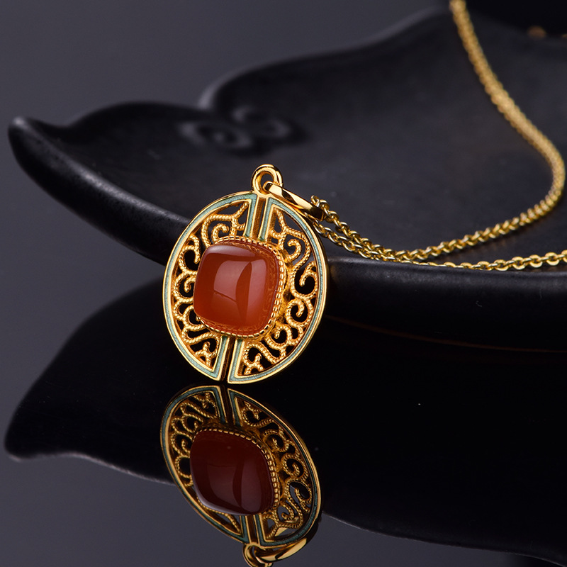 Southern Red Agate "Ruyi Filigree" Pendant 