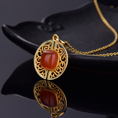 Southern Red Agate "Ruyi Filigree" Pendant 
