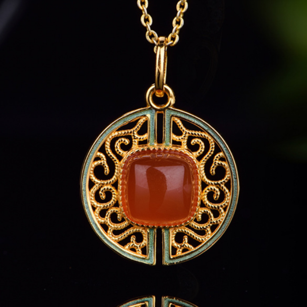 Southern Red Agate "Ruyi Filigree" Pendant 