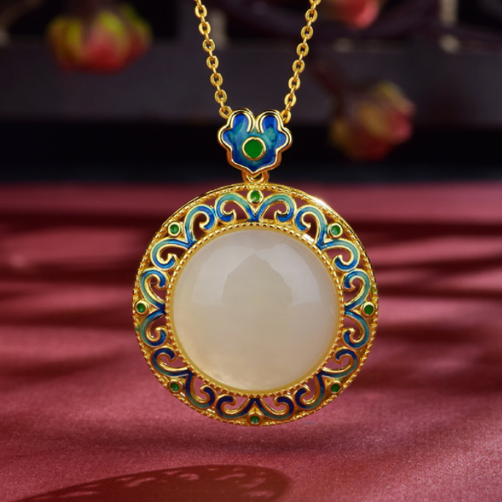 Hetian Jasper "Butterfly Whisper" Bright Gold Necklace (Model K1408)