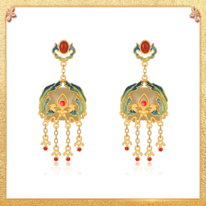 close-up shot display of the phoenixes earrings