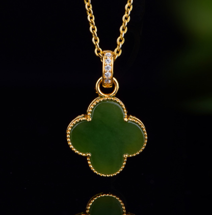 S925 Silver Inlaid Hetian Jade "Lucky Clover" Earrings (Model K1471)