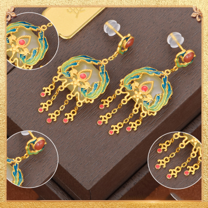 detail display of the phoenixes earrings